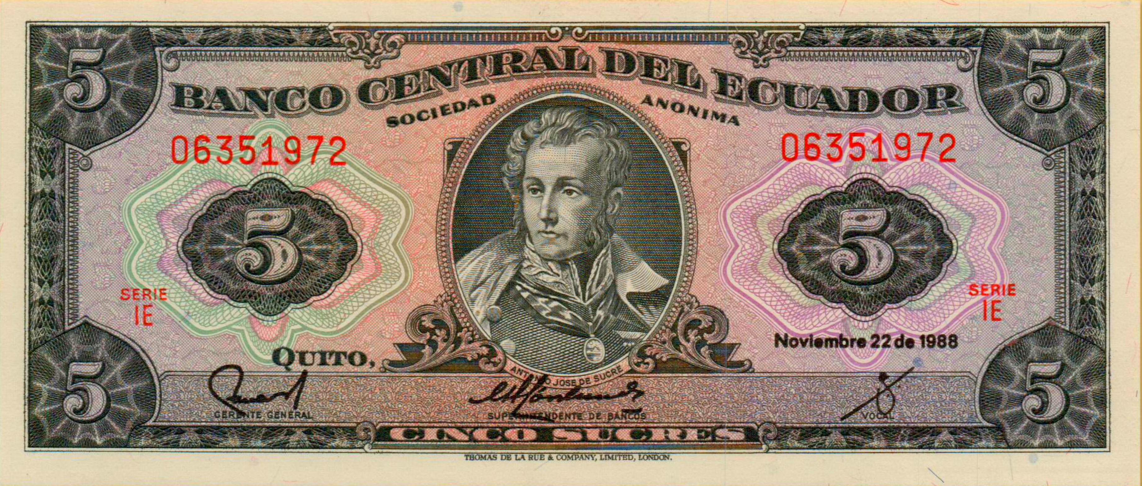 Ecuador 5 1988 aUNC P-113/d-IE